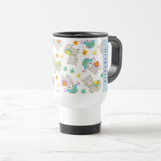 Mug De Voyage Motif De Llamas, Alpacas, Fleurs, Votre Nom (Devant droit)
