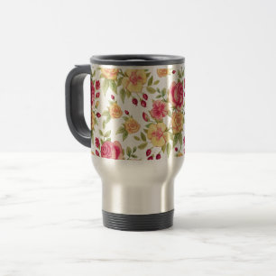 Mug De Voyage Motif de roses rouges et jaunes et de boutons de r