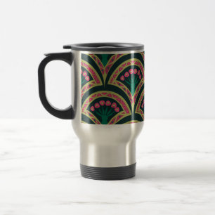 Mug De Voyage Motif de ventilateur floral rose et vert