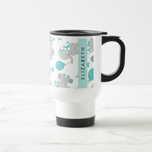 Mug De Voyage Motif D'Eléphants, Eléphants Mignons, Votre Nom (Droite)