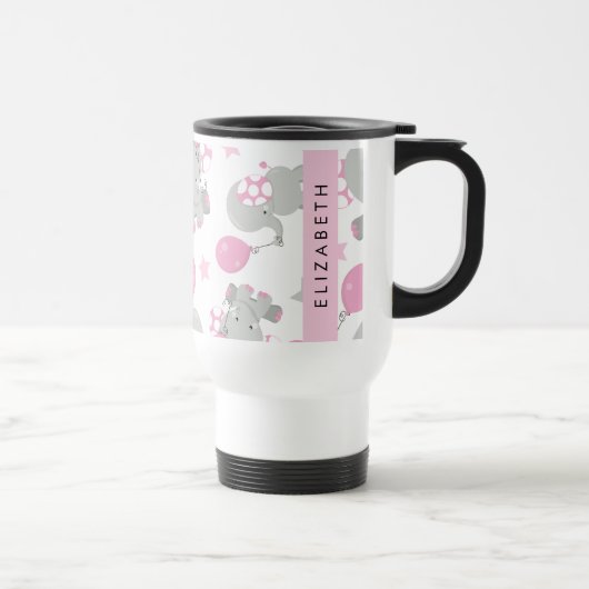 Mug De Voyage Motif D'Eléphants, Eléphants Mignons, Votre Nom (Droite)