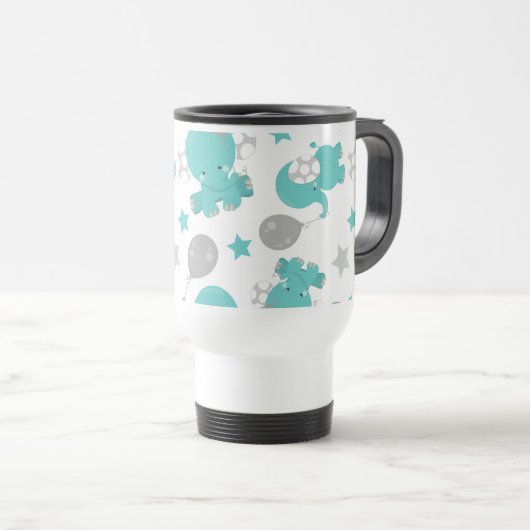 Mug De Voyage Motif Des Eléphants Bleus, Eléphants Mignons, Étoi (Devant droit)