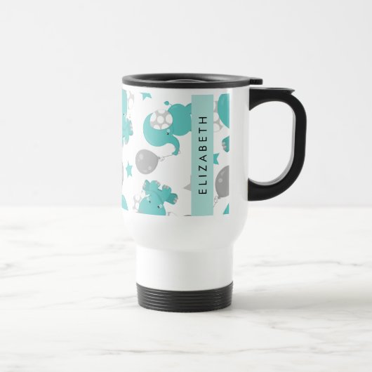 Mug De Voyage Motif Des Eléphants Bleus, Étoiles, Votre Nom (Droite)