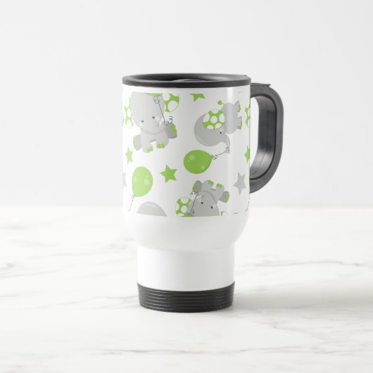 Mug De Voyage Motif Des Eléphants, Eléphants Mignons - Grey Vert (Devant droit)