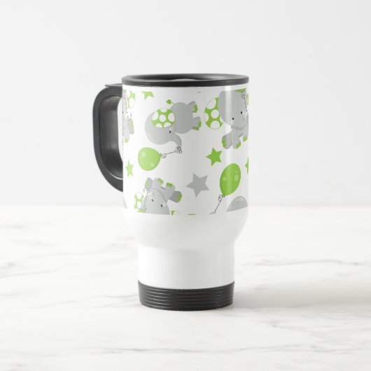 Mug De Voyage Motif Des Eléphants, Eléphants Mignons - Grey Vert (Devant gauche)