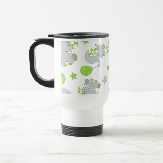 Mug De Voyage Motif Des Eléphants, Eléphants Mignons - Grey Vert (Gauche)