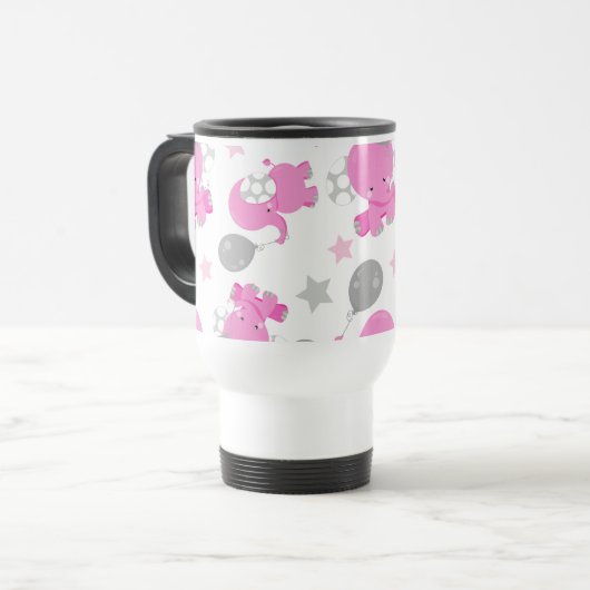 Mug De Voyage Motif Des Eléphants Roses, Eléphants Mignons, Étoi (Devant gauche)
