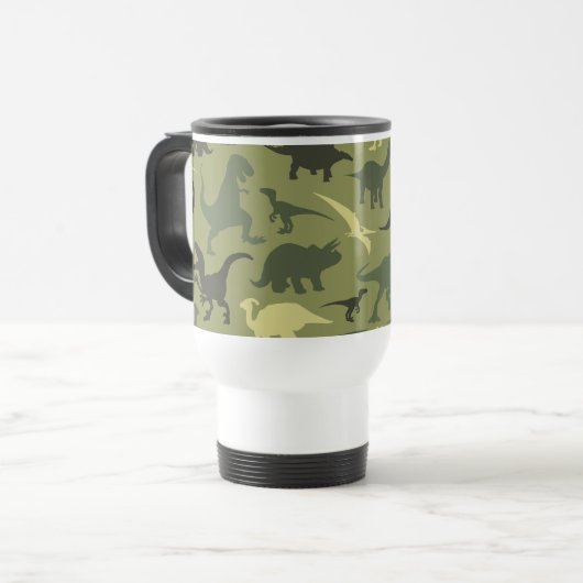 Mug De Voyage Motif Dinosaure, Silhouette Dinosaure, Dino Vert (Devant gauche)