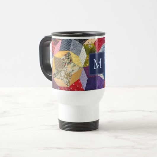 Mug De Voyage Motif Étoiles Patchwork Decoupage Monogramme (Devant gauche)