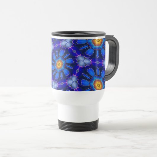 Mug De Voyage Motif Fleurs bleues Abstraites (Devant droit)