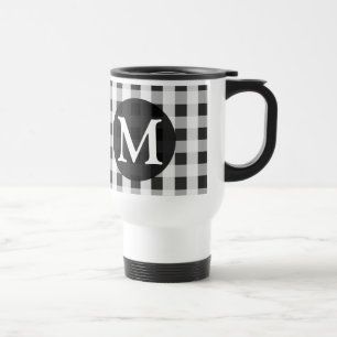 Mug De Voyage Motif Gingham Gris Fumé Monogramme Personnalisé