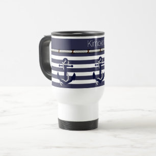 Mug De Voyage Motif personnalisé d'ancres nautiques rayures