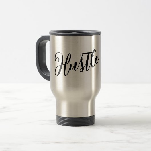 Mug De Voyage Motivation "Hustle" moderne Script Mug Voyage (Devant gauche)