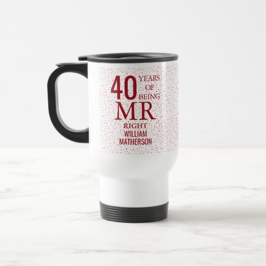 Mug De Voyage Mr Right Fun 40e Anniversaire Cœurs de Rubis (Gauche)