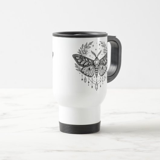 Mug De Voyage Mystical Gothic Moth Botanical Celestial Line Art (Devant droit)