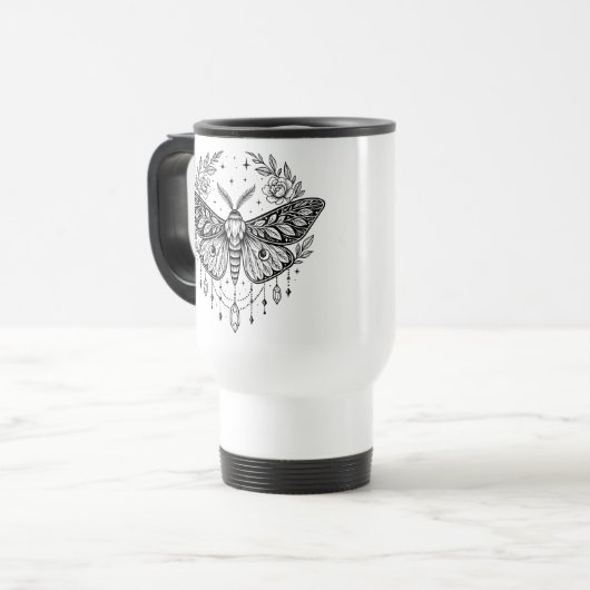 Mug De Voyage Mystical Gothic Moth Botanical Celestial Line Art  (Devant gauche)
