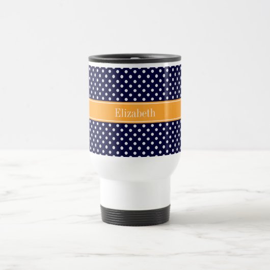 Mug De Voyage Navy Blue Wht Polka Dots Cantaloupe (Centre)