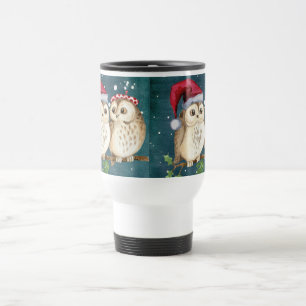 Mug De Voyage Noël chouette mignonne faune chapeau du père Noël