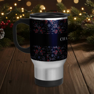 Mug De Voyage Noël personnalisé avec baie de houx et flocons de