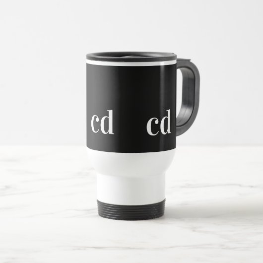 Mug De Voyage Noir blanc initiales monogramme moderne personnali (Devant droit)