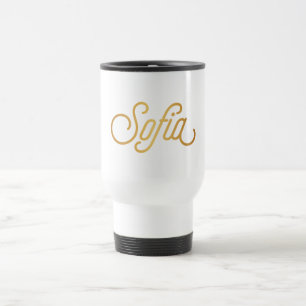 Mug De Voyage Noir élégant personnalisé d'or de Sofia de
