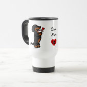 Mug De Voyage Noir et teckel d'une chevelure lisse bronzage (Devant gauche)