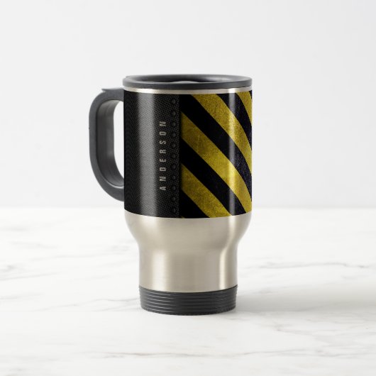 Mug De Voyage Noir Jaune Danger Stripes Ingénieur de constructio (Devant gauche)