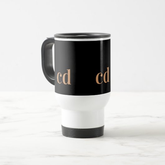 Mug De Voyage Noir or monogramme initiales personnalisation mode (Devant gauche)