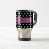 Mug De Voyage Noir vert rose de polkadot de monogramme (Devant droit)