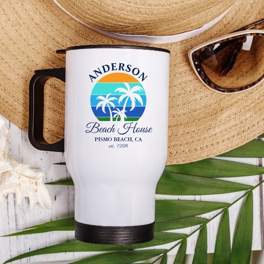 Mug De Voyage Nom de famille Beach House Sun Palm Trees