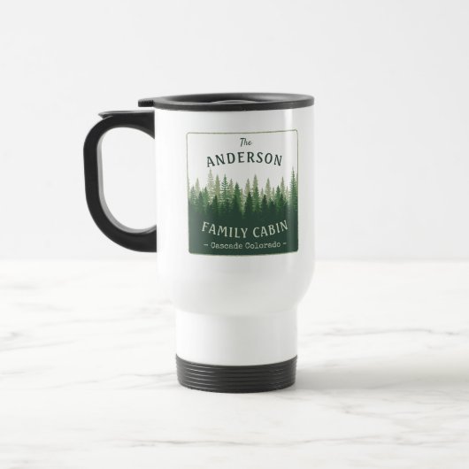 Mug De Voyage Nom de famille Cabine Emplacement Pine Tree Forest (Gauche)
