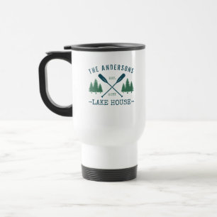 Mug De Voyage Nom de famille Lake House Oars rustiques Pine Tree