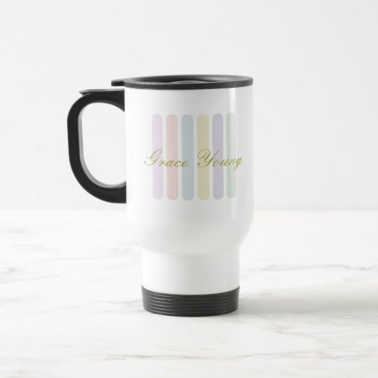 Mug De Voyage Nom de script à rayures verticales pastel (Gauche)