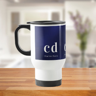 Mug De Voyage Nom des initiales du monogramme blanc bleu marine