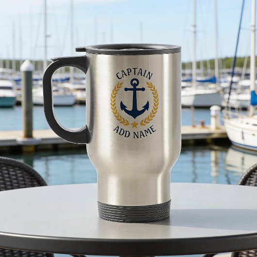 Mug De Voyage Nom du bateau capitaine Ancre Gold Style Laurel St