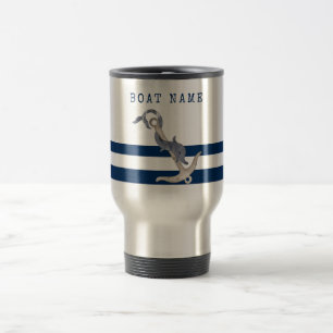 Mug De Voyage Nom du bateau nautique, Ancre Dolphin Marine Bleu