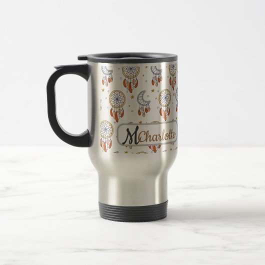 Mug De Voyage Nom du monogramme du Motif de saumons blancs rétro (Gauche)