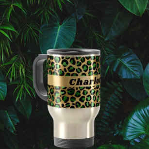 Mug De Voyage Nom du motif du léopard vert émeraude