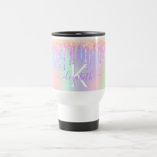 Mug De Voyage Nom holographique violet rose vierge monogramme (Centre)