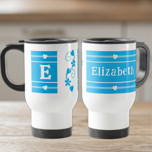 Mug De Voyage Nom initial personnalisé bleu