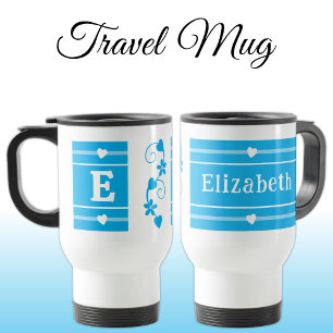 Mug De Voyage Nom initial personnalisé bleu