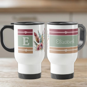 Mug De Voyage Nom initial personnalisé floral