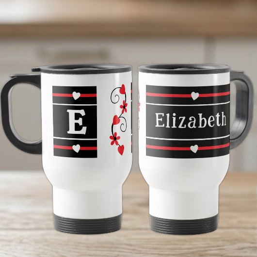 Mug De Voyage Nom initial personnalisé rouge noir