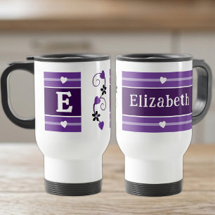 Mug De Voyage Nom initial personnalisé violet