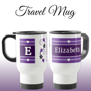 Mug De Voyage Nom initial personnalisé violet