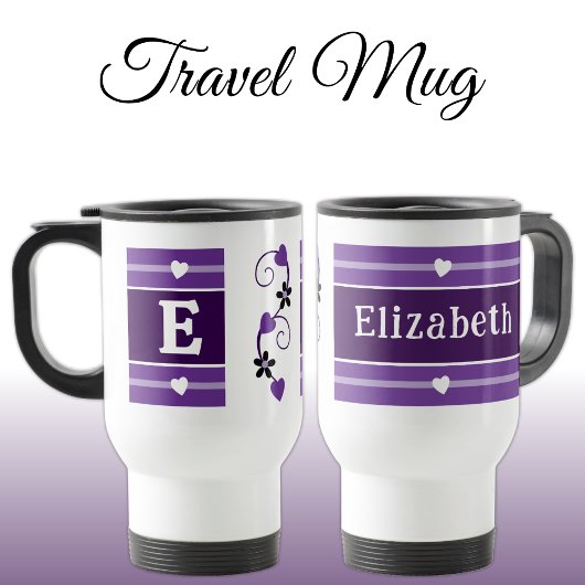 Mug De Voyage Nom initial personnalisé violet