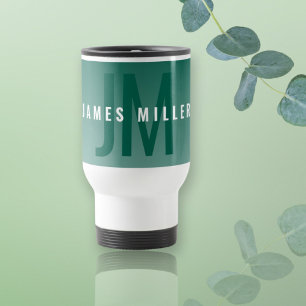 Mug De Voyage Nom moderne avec ombre en vert gras (ou toute autr