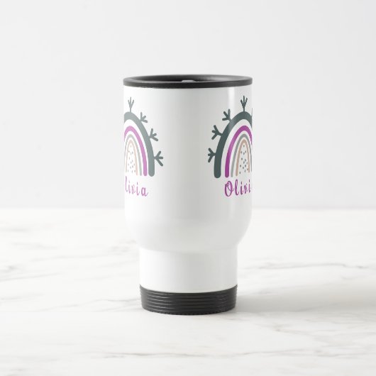 Mug De Voyage Nom personnalisé avec joli arc-en-ciel Boho (Centre)