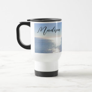 Mug De Voyage Nom personnalisé de l'océan bleu étincelant