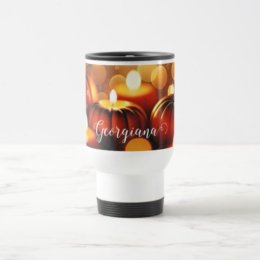 Mug De Voyage Nom personnalisé Effet Bokeh automatique Citrouill (Centre)